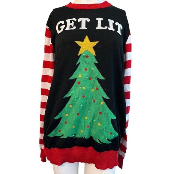 Tipsy Elves Womens  XL Get Lit Ugly Christmas Tree Sweater Party Fun - Picture 1 of 5